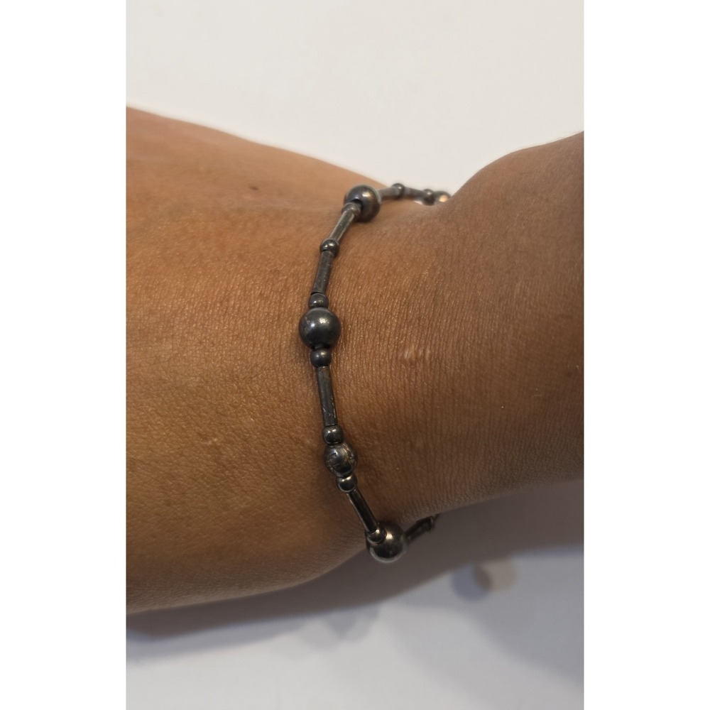 Vintage Oxidized Sterling‎ Silver Ball Elastic Bracelet Italy 925 7"